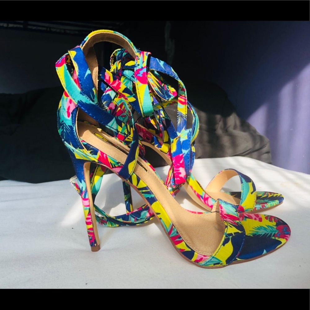 Multi-colored lace up heels